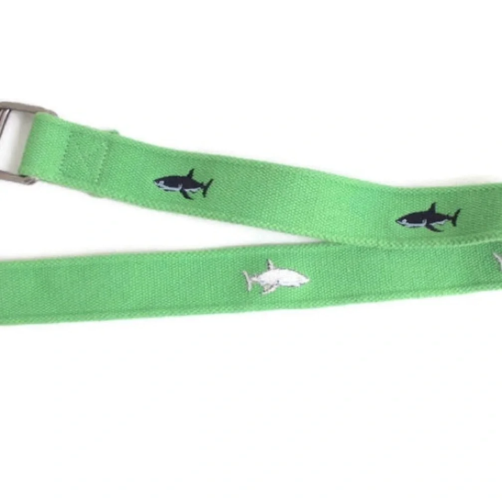 Vintage Green & Blue Embroidered Shark Child's Belt Size S/M 32”